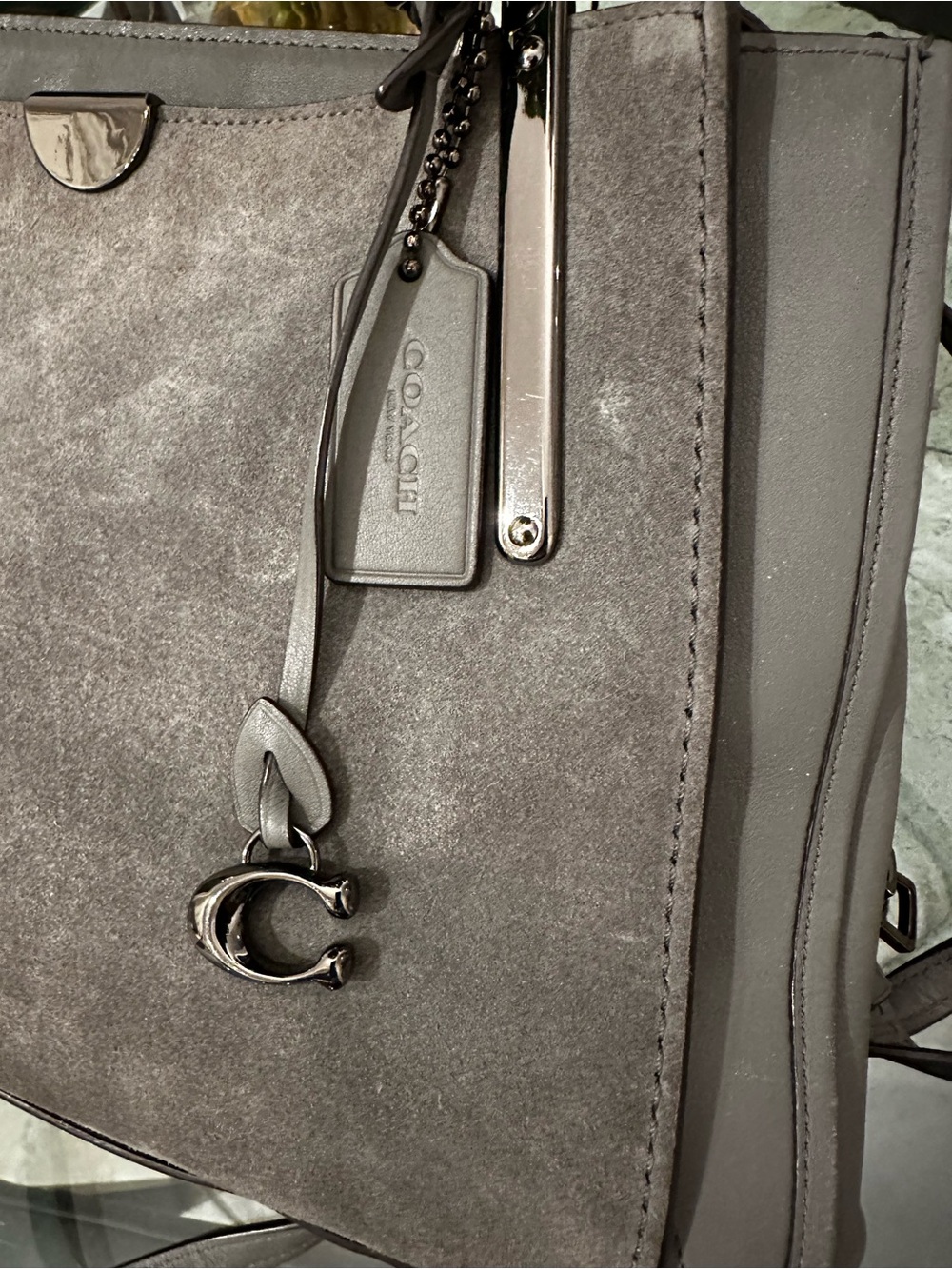 Authentic Coach Gray Suede Leather Satchel with Top Handles and Shoulder Strap - Picture 3 of 16